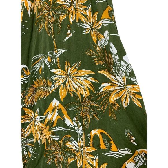 Women’s H&M Island Tropical Sun Dress Size 2 Green 5365 Volcano Palm Tree Midi - Picture 6 of 9